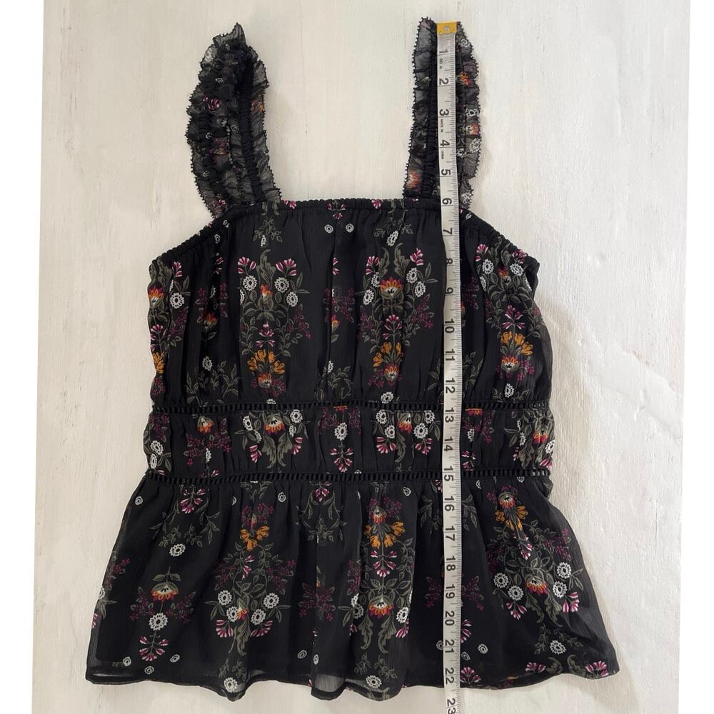 Old Navy Black Floral Cami Womens Size S Ruffle Cutouts Feminine Layer Coquette - Picture 11 of 15